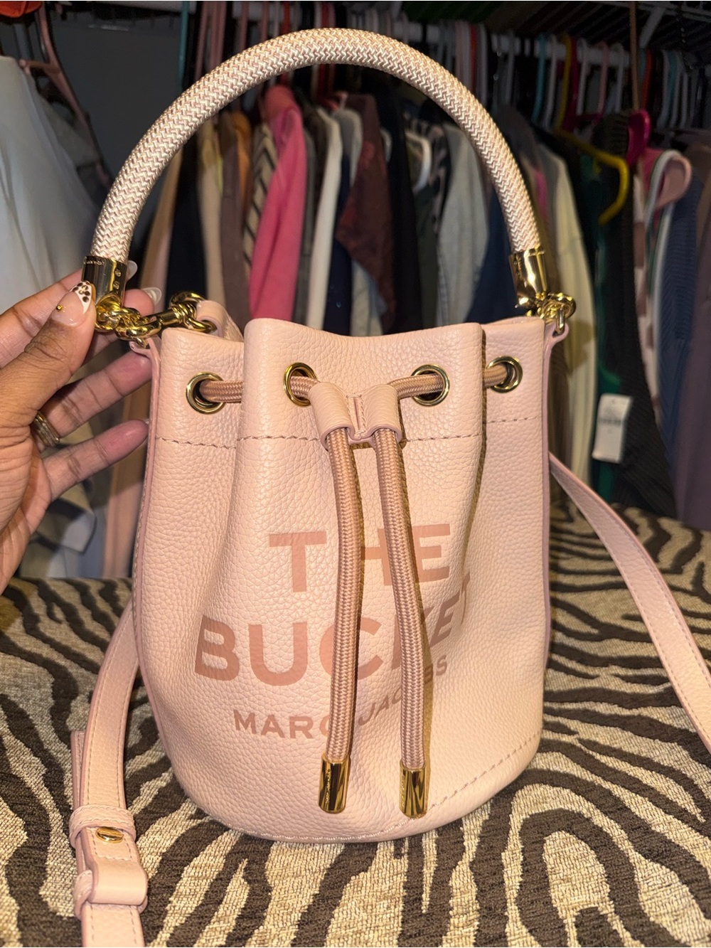 Marc Jacobs Pink Leather Drawstring Bucket Bag with Braided Handle